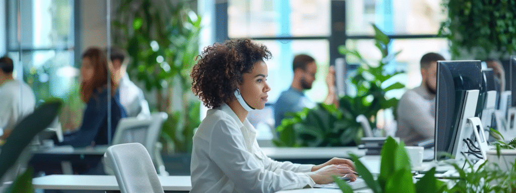 A specialist, who knows what is AI knowledge management, working at her computer